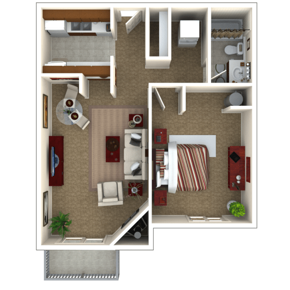 One Bedroom Floor Plan at Eagles Landing Apartments, Everett
