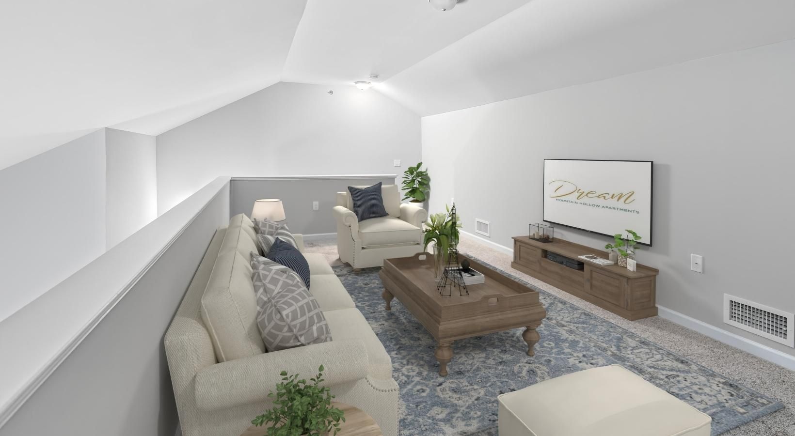 a living room with a couch and a coffee table