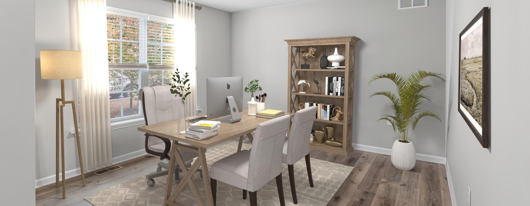 a dining room with a table and chairs