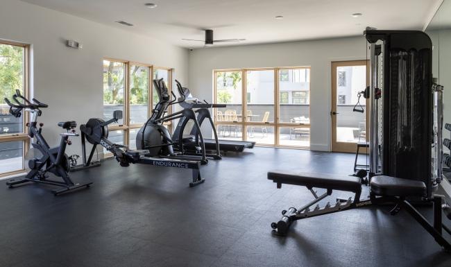 a gym with exercise equipment