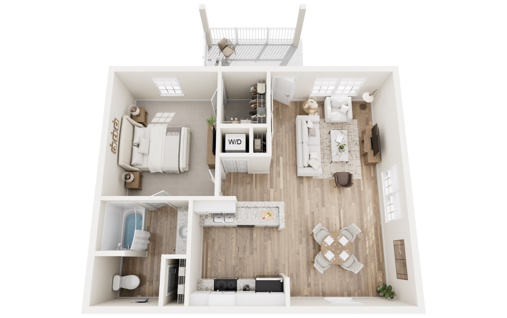 #606 - 1 bedroom floorplan layout with 1 bathroom and 719 square feet