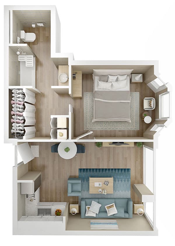 RCC One Bedroom 3DTOPVIEW
