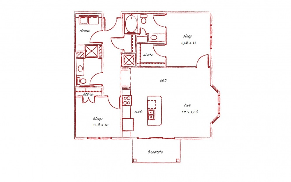 The Lexington - 2 - 2 bedroom floorplan layout with 2 bathrooms and 1058 square feet
