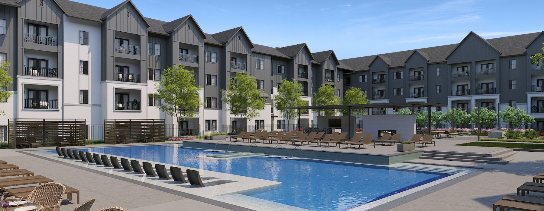 a swimming pool in a courtyard