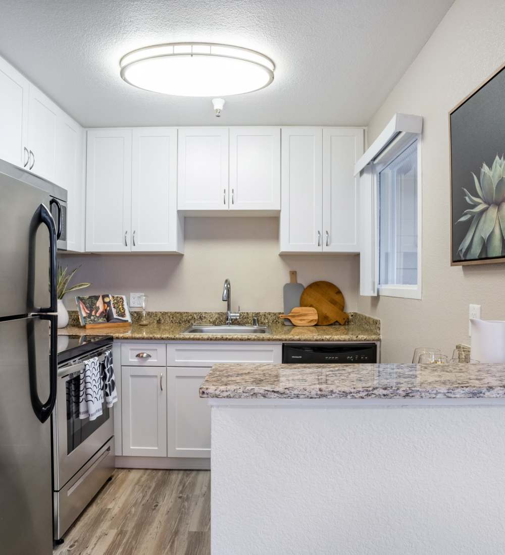 Modern kitchen in a model home at Sofi Sunnyvale in Sunnyvale, California