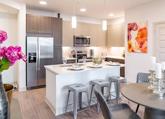 Dining and kitchen at The Rosemary Apartments, Humble, 77346