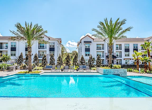 Swimming pool area at The Rosemary Apartments, Humble, TX, 77346