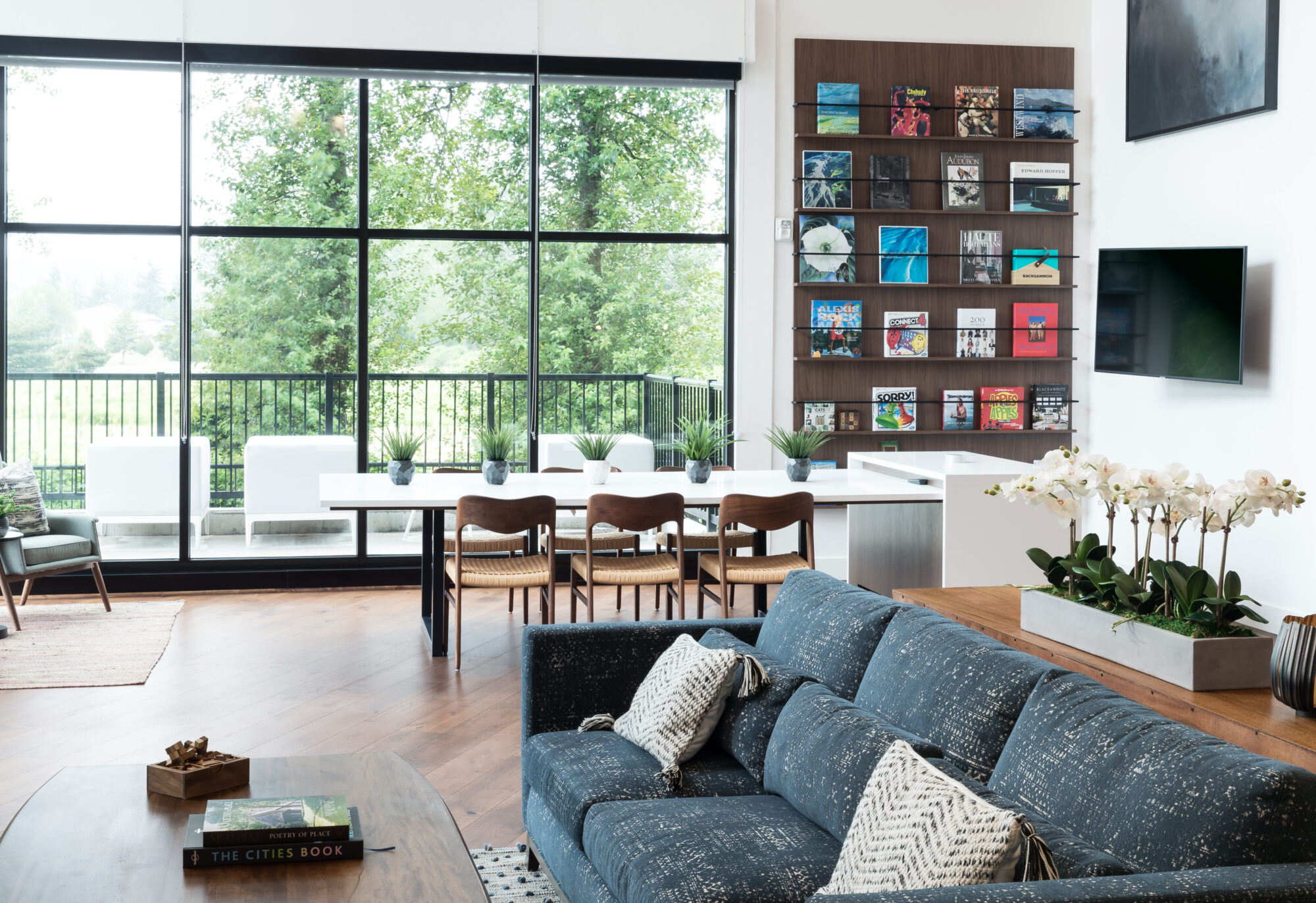 Clubhouse lounge with sofas and tables