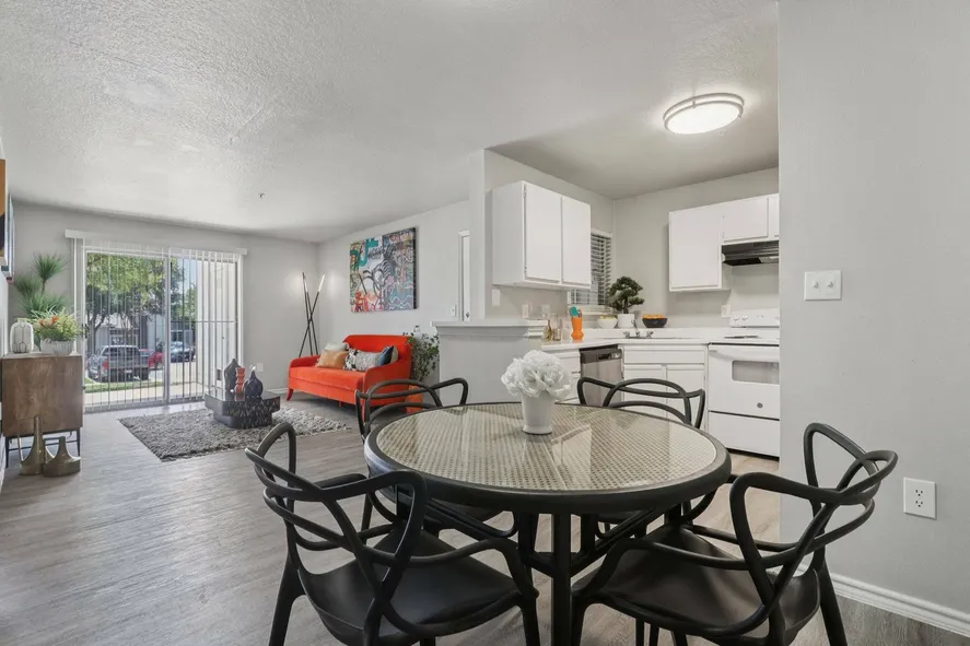breakfast nook open to the kitchen and living room