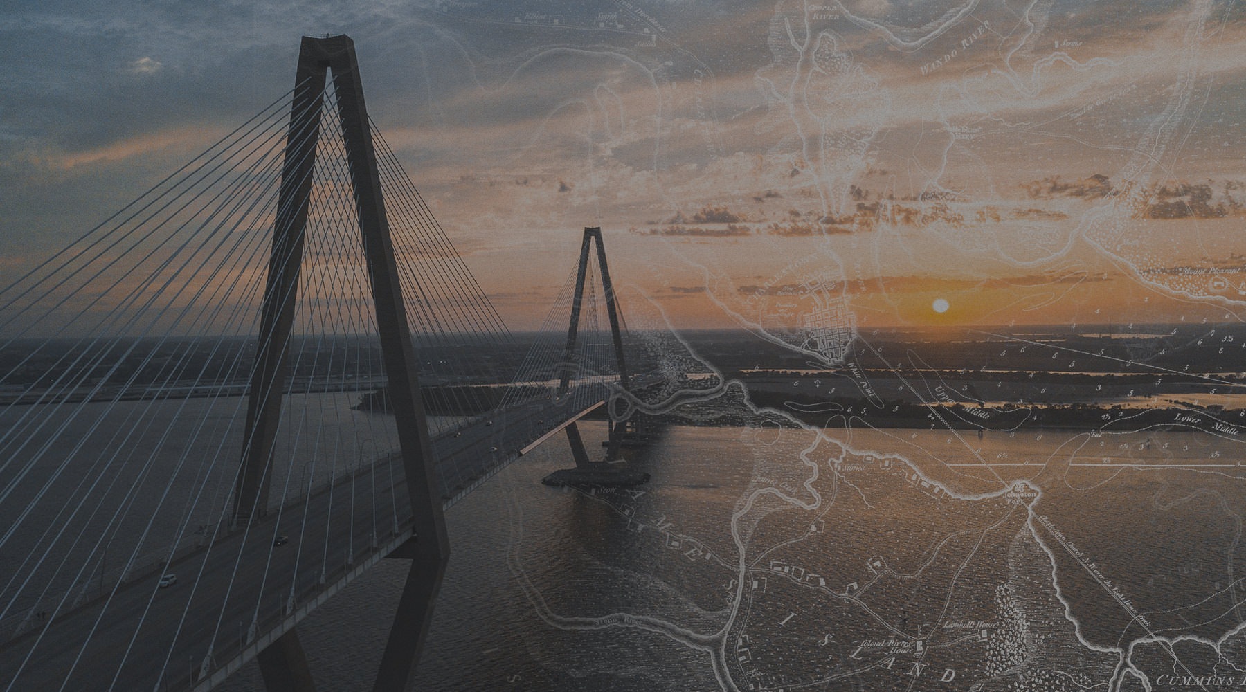collage of Charleston, SC bridge and map