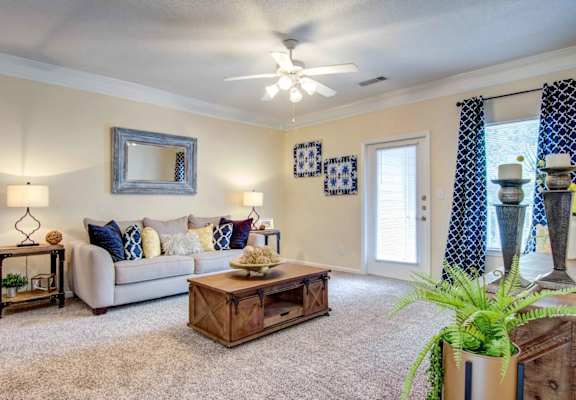 Lighted Ceiling Fan in Living Room at Villas at Hannover, Stockbridge, GA