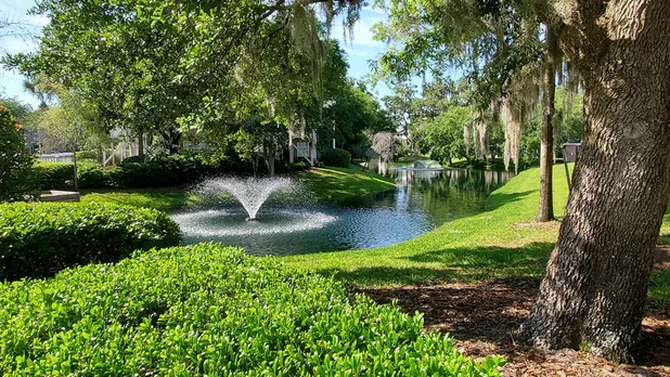 Onsite pond with fountain