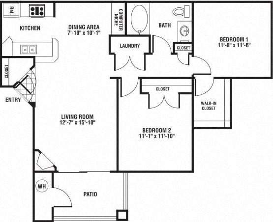 2 Bedroom 1 Bathroom Floor Plan at The Preserve at Rock Springs, Wyoming, 82901