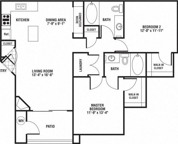 2 Bed 2 Bath Floor Plan at The Preserve at Rock Springs, Rock Springs, WY, 82901
