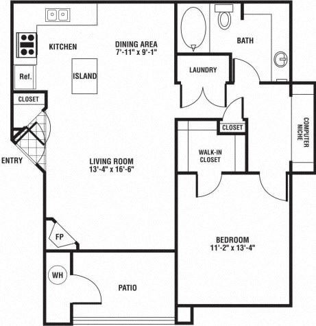 1 Bedroom 1 Bath Floor Plan at The Preserve at Rock Springs, Wyoming