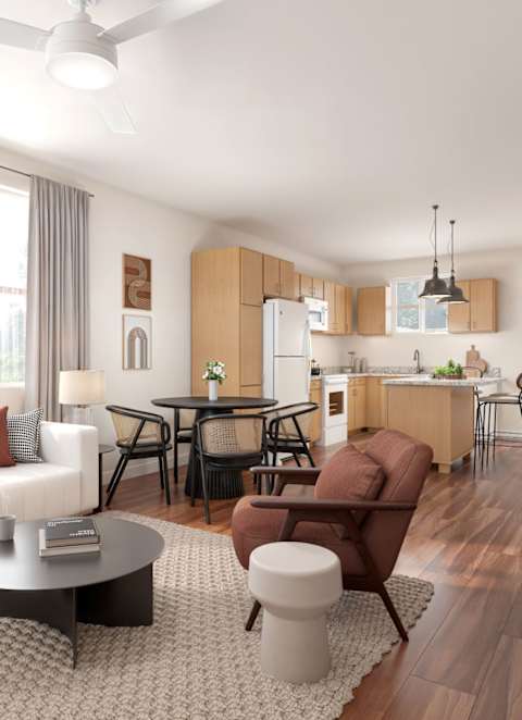 Living Area With Kitchen at Saddleback Village at Stonegate Townhomes, Maricopa