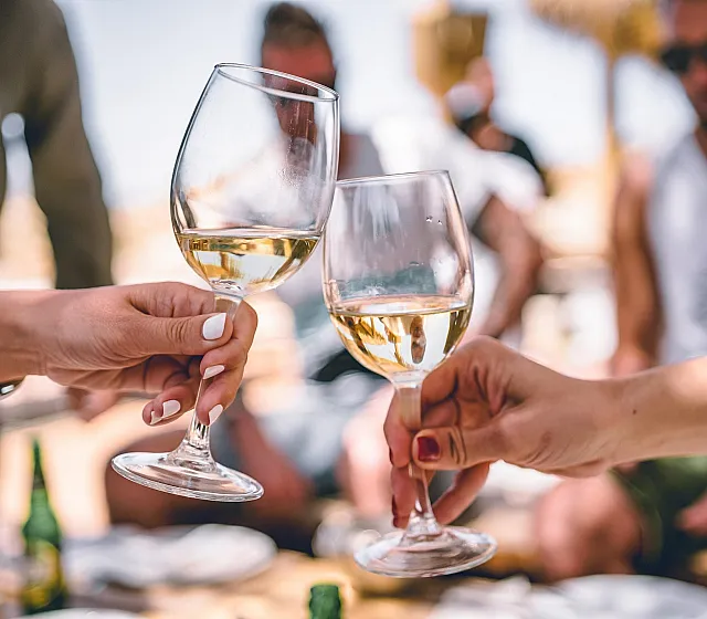 people toasting wine