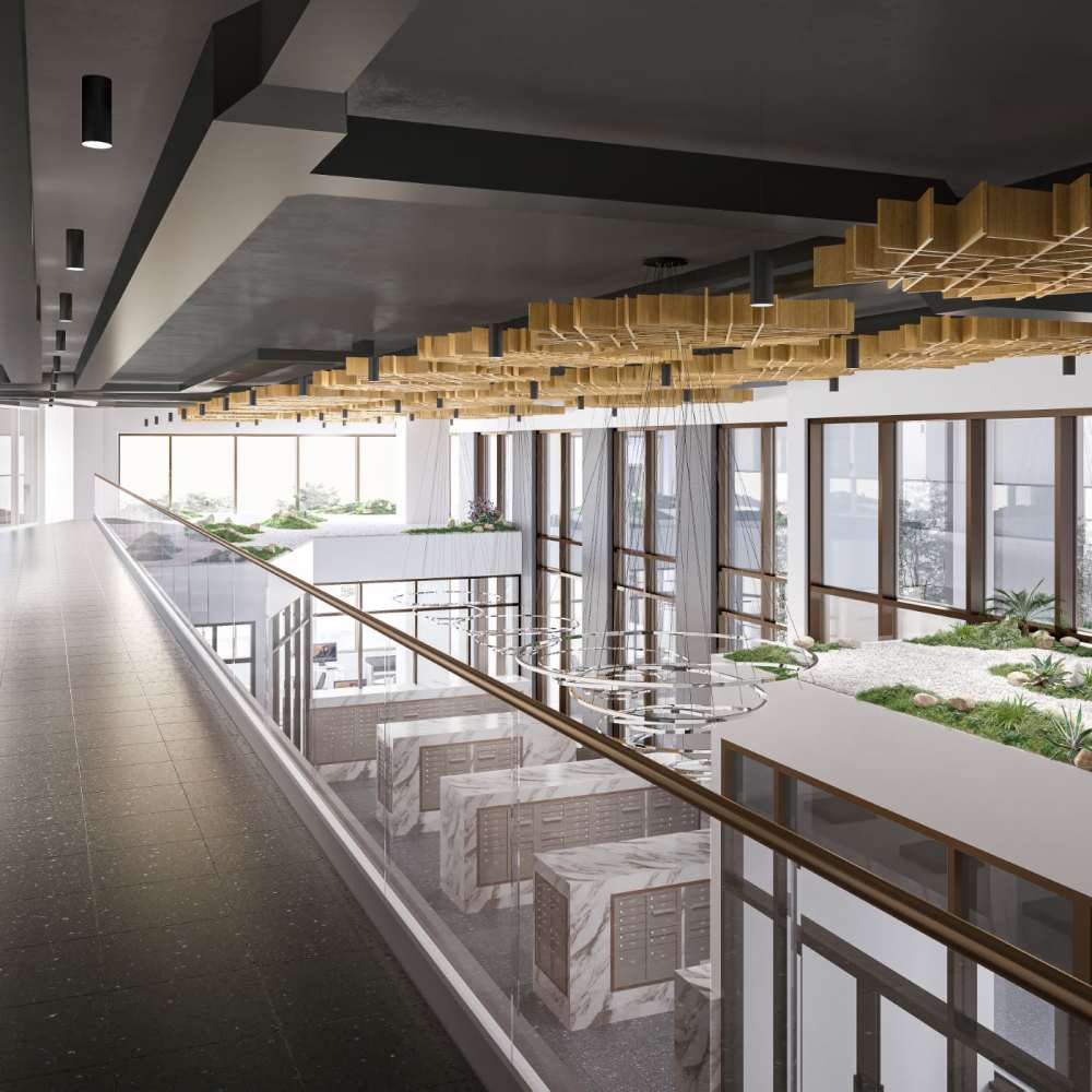 Open layout with modern lighting at The Exchange at Spring Hill Station in Vienna, Virginia