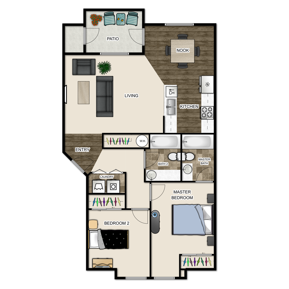 2 Bedroom 2 Bath Floor Plan