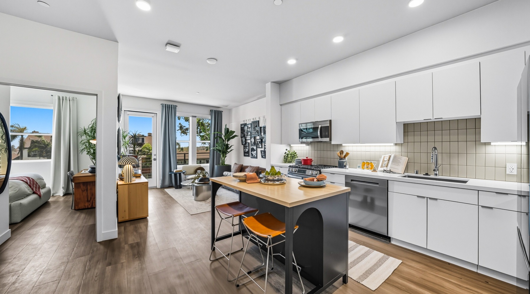 Tenney North Park kitchen and living room open layout in our North Park apartments.